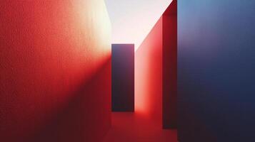 Abstract architectural composition. Red and blue textured surfaces create a visually dynamic and compelling image. photo