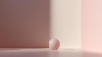 Minimalist still life with a sphere on a reflective surface, bathed in soft, diffused light against a backdrop of muted pastel hues. photo