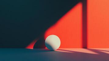 A solitary sphere sits bathed in the geometric play of light and shadow, showcasing a minimalist balance and abstract visual aesthetic. photo