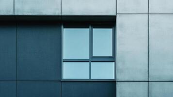 Modern building facade with a symmetrical window, showcasing a clean, architectural aesthetic and minimalist design elements. photo