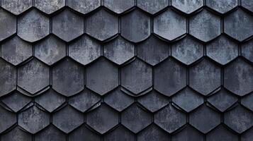 A captivating close-up of a roof covered in hexagonal tiles, creating a unique and textured architectural pattern. photo