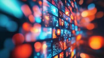 Abstract display of data streams with dynamic, glowing visualizations conveying complex digital information. Techy look and feel. photo