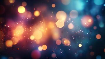 Abstract backdrop with bokeh lights in shades of orange and blue, creating a whimsical and magical atmosphere. Dreamy and ethereal. photo