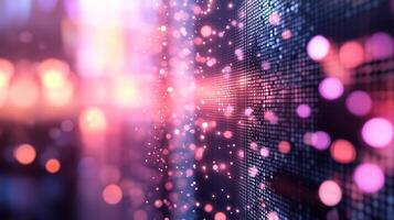 Abstract image of a digital screen with glowing particles, creating a futuristic and dynamic atmosphere. Visual data and technology concept. photo