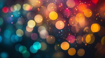 Vibrant bokeh background with soft, out-of-focus circles of light in blue, red, and yellow tones, creating a festive atmosphere. photo