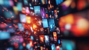 Abstract mosaic of interconnected visuals. Dynamic flow, showcasing the vibrant interplay of content in a network structure. photo