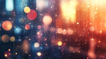 Blurred background featuring bokeh effects, soft light, and a mix of warm and cool colors, creating a magical ambiance. Perfect for overlay. photo