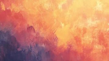 Abstract painting featuring warm tones of orange, yellow, and red in a blended brushstroke style, creating a dynamic visual texture. photo