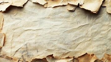 Antique parchment paper displays a timeless quality with torn edges and a textured surface, perfect for creating authentic-looking documents. photo