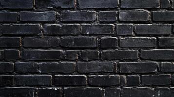A textured black brick wall creates a powerful backdrop. Its dark color and rough surface evoke strength, depth and timelessness in design. photo