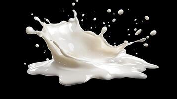 High-speed shot of liquid splashing. Its pristine white hue against the stark black backdrop creates a striking visual contrast. photo