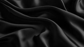 Elegant black fabric cascades in luxurious folds, creating a sophisticated and mesmerizing play of light and shadow across its smooth surface. photo