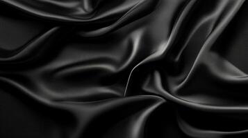 Elegant black silk fabric with smooth, flowing folds and subtle light. A study in texture, depth, and luxurious monochrome. photo