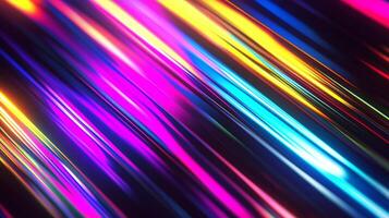 Colorful lines of light streak across a dark backdrop, creating a sense of speed, motion, and energy with vibrant hues and blurred edges. photo