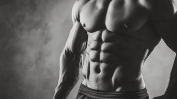Powerful physique on display, showcasing hard work, dedication and commitment. A strong body represents disciplined training and diet. photo
