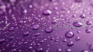 Macro shot of purple surface covered with water droplets, creating a clean and fresh aesthetic. The close-up view highlights the textures and colors. photo