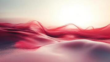 Abstract waves of crimson hues flow across a soft landscape, creating a dreamy, ethereal scene under a bright, glowing sky. photo