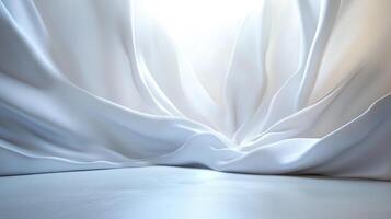 Elegant white fabric backdrop with flowing, smooth texture and subtle light play, creating a sense of purity and sophistication. photo