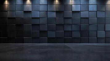 Abstract background featuring a grid-like pattern of dark, textured squares illuminated by soft, warm light, creating an elegant atmosphere. photo
