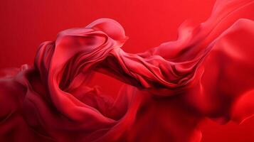 Abstract red fabric artfully draped and flowing, creating soft curves and shadows. The vibrant monochrome artwork suggests movement and elegance. photo