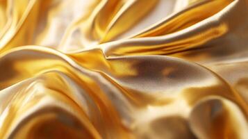 Golden fabric flows with luxurious shine. Soft texture reflects light, creating a rich, elegant surface. Draped and shimmering in gold. photo