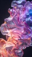 Vibrant swirling liquid art with purple and magenta hues on a black backdrop photo