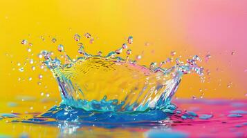 Colorful water splash on vibrant background adds refreshing touch photo