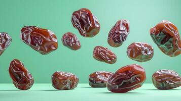 Floating Dates on Green Background with Realistic Detail photo
