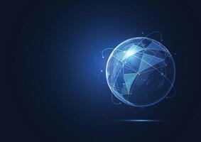 Abstract technology global network connection design. Communication glowing lines link data of business vector