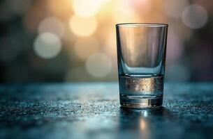 Glass mug with cold clean clear water with ice black background photo