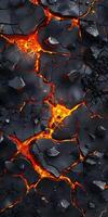 Cracked lava surface with fiery cracks, showing volcanic eruptions photo