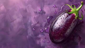 Purple eggplant with dew drops on a violet background photo