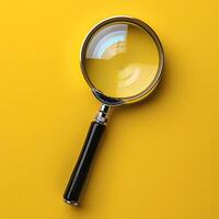 A magnifying glass with a black handle on a yellow background photo