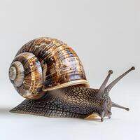 Closeup image showing a Snail on a plain White Background photo