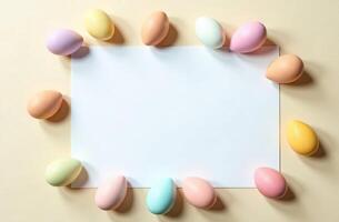 Background lovely copy space for text and decorated Easter eggs photo