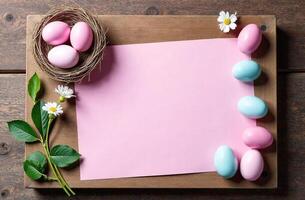 Background with copy space sweet for text and decorated Easter eggs photo