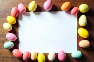 Background with copy space for text and decorated Easter eggs sweet photo