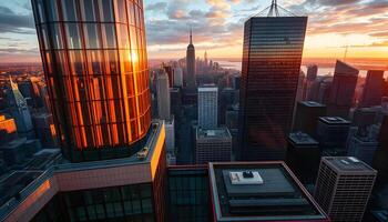 A view of the city from the top of a building photo