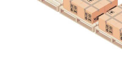 STACK OF BOXES ON WOODEN PALLET, FREE SPACE ON LEFT BOTTOM. ILLUSTRATION FOR DELIVERY AND SHIPMENT BACKGROUND. vector