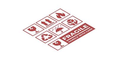 PACKAGING ICON LABEL IN RED COLOR. LEFT ORIENTATION vector