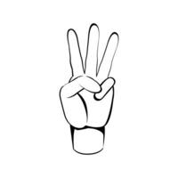 Three finger up or number count concept. hand drawn sketch style Line art illustration vector