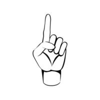 One finger up or number count concept. hand drawn sketch style Line art illustration vector