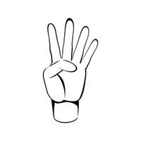 Four finger up or number count concept. hand drawn sketch style Line art illustration vector