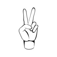 Two finger up or number count concept. hand drawn sketch style Line art illustration vector