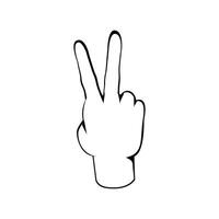 Two finger up or number count concept, Back hand view hand drawn sketch Line illustration vector