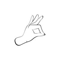 Hand with OK gesture sign. isolated on white background. Hand drawn sketch Line illustration vector