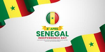 Senegal independence day background with realistic ribbon flag design with blank space area vector