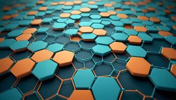 Abstract Hexagon Pattern with Teal and Orange Tiles Connection photo