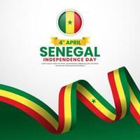 Senegal flag ribbon template for independence day square banner background vector