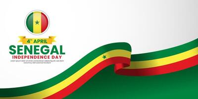 Senegal independence day banner background with realistic ribbon flag with blank space area vector